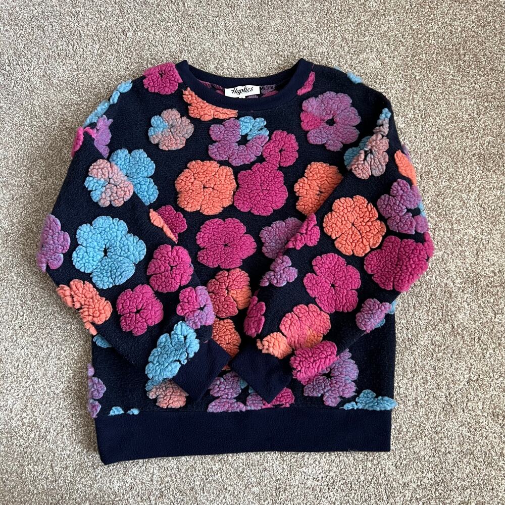 Haptics By Holly Harper Floral Fleece Sweatshirt Womens Small S 3D Sherpa Pop